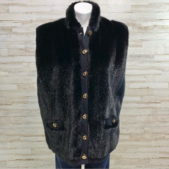 St. John Collection by Marie Gray Faux Fur Jacket Vest Womens Size XS Black - Picture 4 of 16